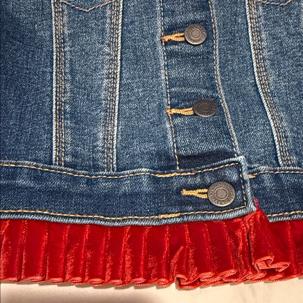 Urban Charlee Girls‎ Denim Jacket w/Red Velour Ruffle Hem & Horse Embroidery